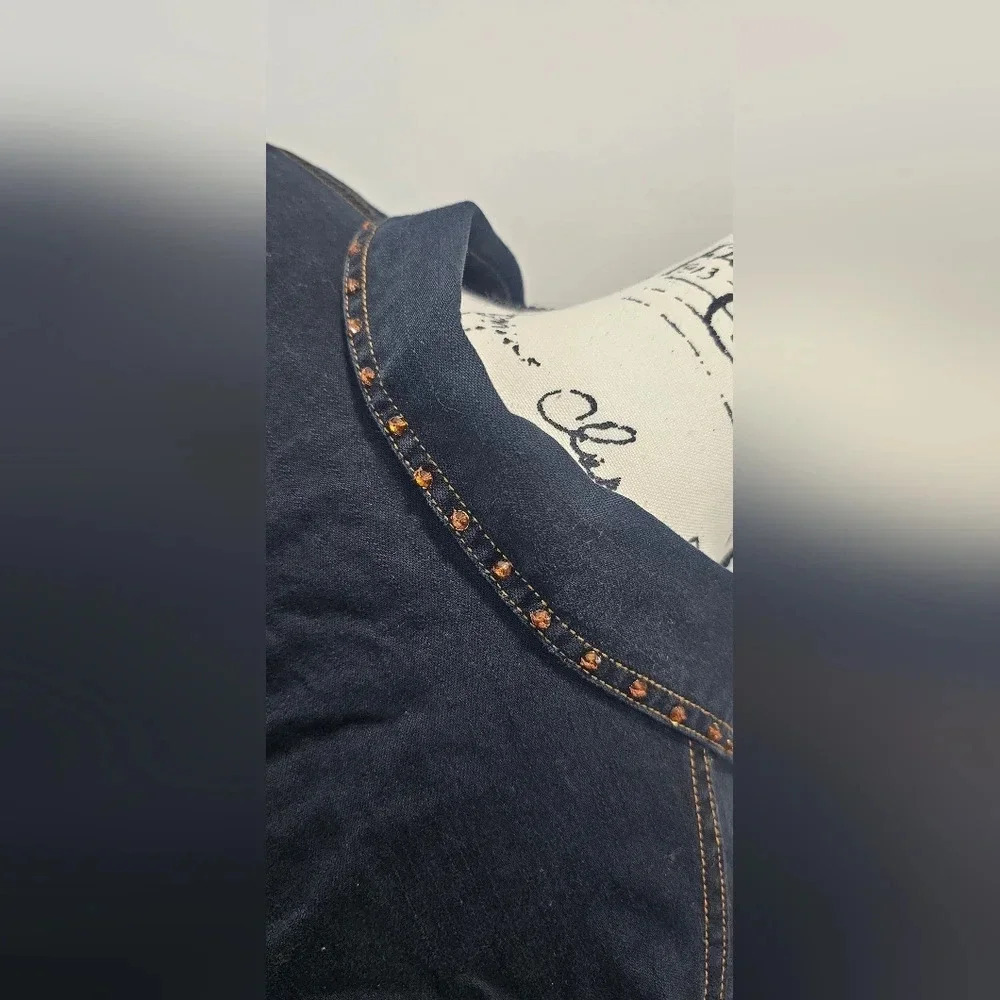 Liz & Me Women's Denim Jacket With Rhinestone Trim Black/Blue Size 2X 22/24W - Picture 8 of 16